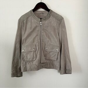 Joie grey cropped lambskin leather jacket, size S